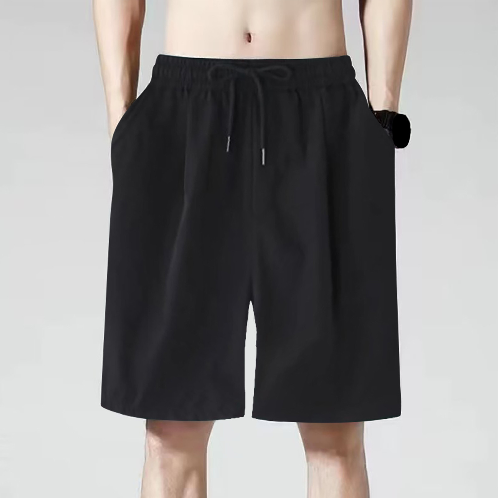 thumbnail image 3 of Pantalones cortos deportivos para hombre con bolsillos profundos - Cintura elástica con cordón, poliéster y spandex - Para correr/baloncesto/gimnasio - Corte holgado - L-XXXXXL, 3 of 5